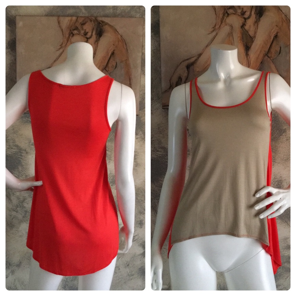Sopranos Two Tone Orange Tan Sleeveless Top XSmall NWT